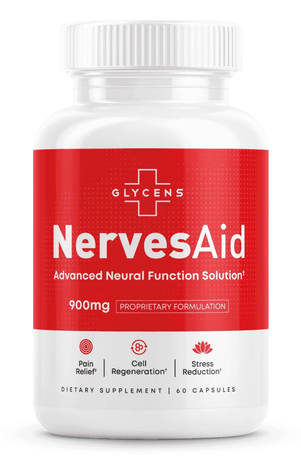 NervesAid by Glycens plant-based nerve support supplement bottle, 900 mg, 60 capsules