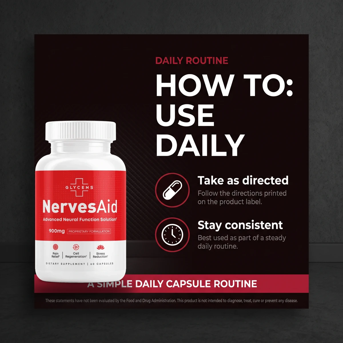 How to use NervesAid: take one capsule daily as directed and stay consistent