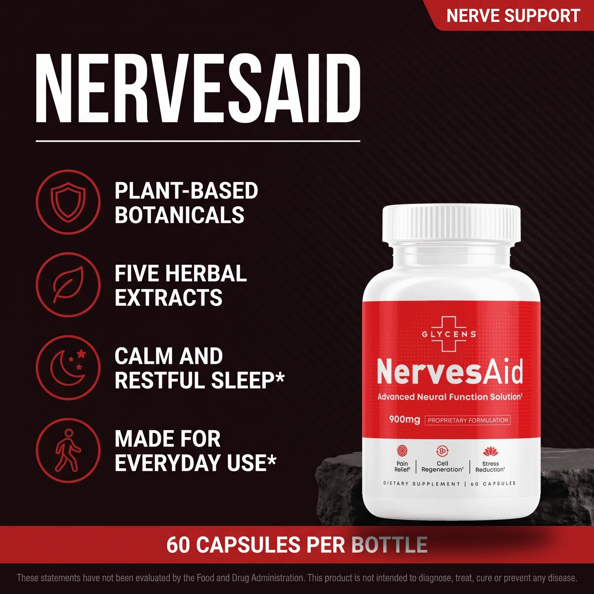 NervesAid plant-based nerve support with five herbal extracts and calm, restful sleep
